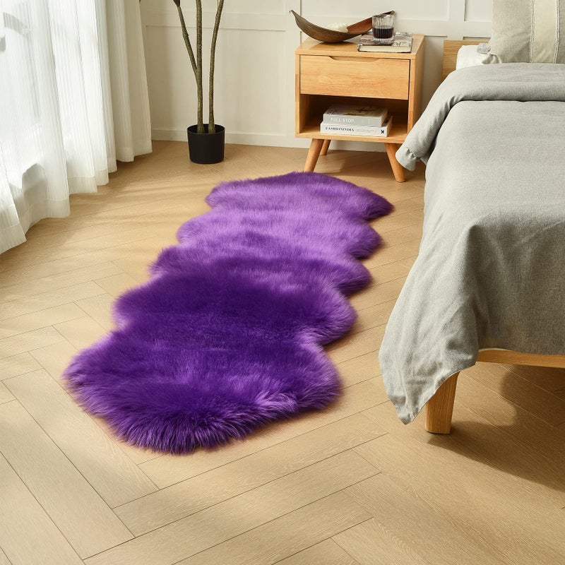 duduta Purple Faux Sheepskin Runner Rugs 2x6 ft, Fluffy Fur Sofa Couch Covers Shag Rug for Bedroom Living Room Hallway Home Decor Non Slip - Image 1