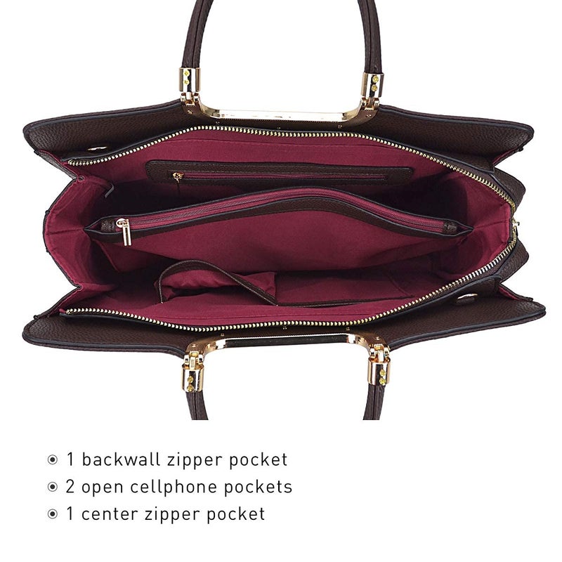DASEIN Womens Handbag Top Handle Shoulder Bag Tote Satchel Purse Work Bag with Matching Wallet (1-Coffee) Large - Image 5