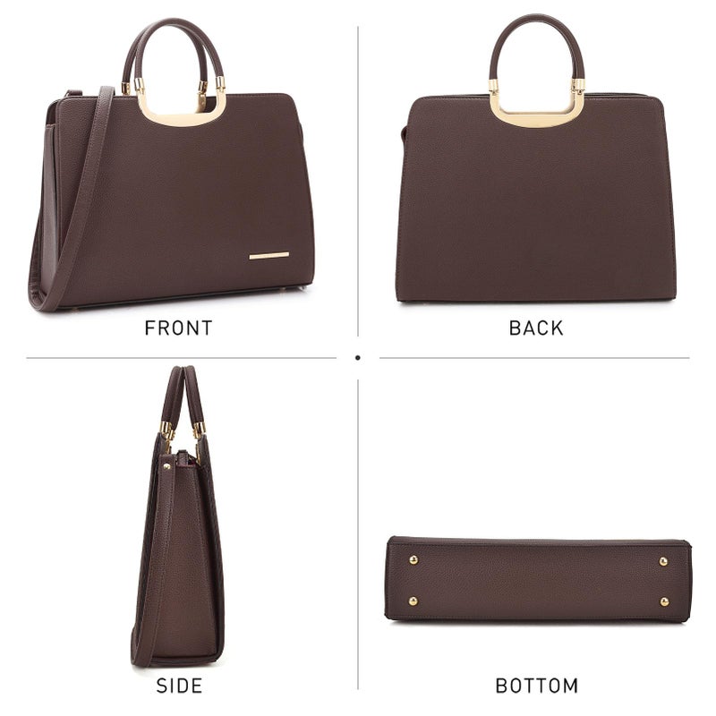 DASEIN Womens Handbag Top Handle Shoulder Bag Tote Satchel Purse Work Bag with Matching Wallet (1-Coffee) Large - Image 3
