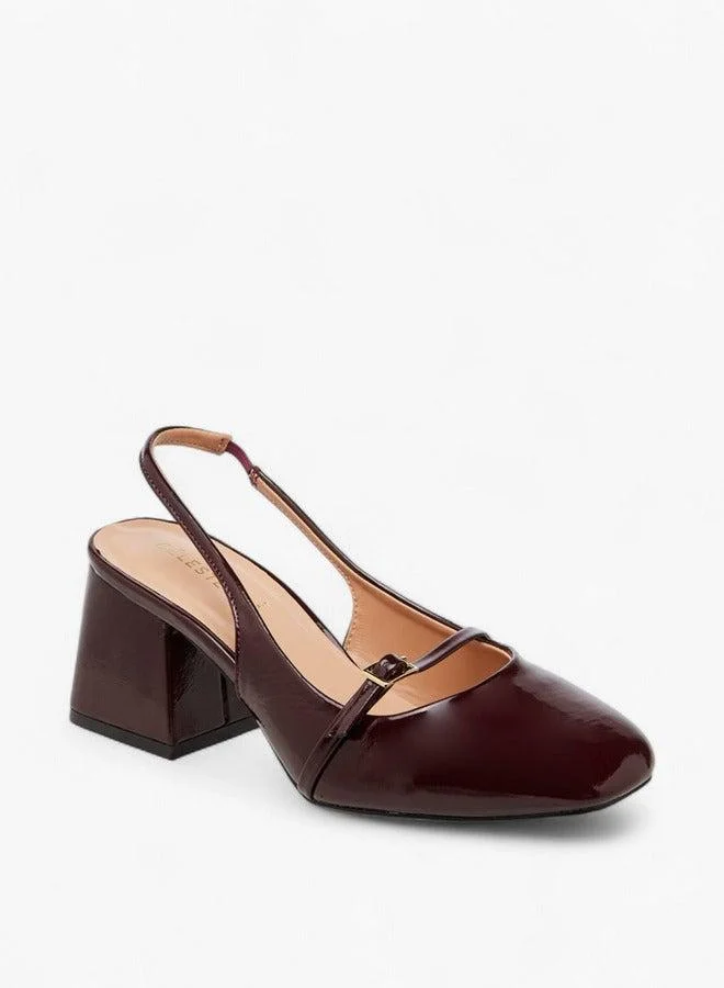 Celeste Women's Solid Slingback Slip-On Shoes with Block Heels