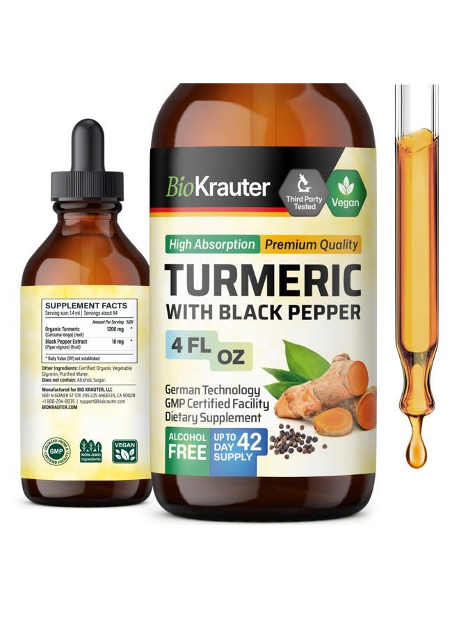 MAUWE HERBS Turmeric Supplement Tincture - 1200 mg Turmeric Curcumin with Black Pepper Extract - Alcohol and Sugar Free - Vegan Drops 4 Fl.Oz. - Image 1