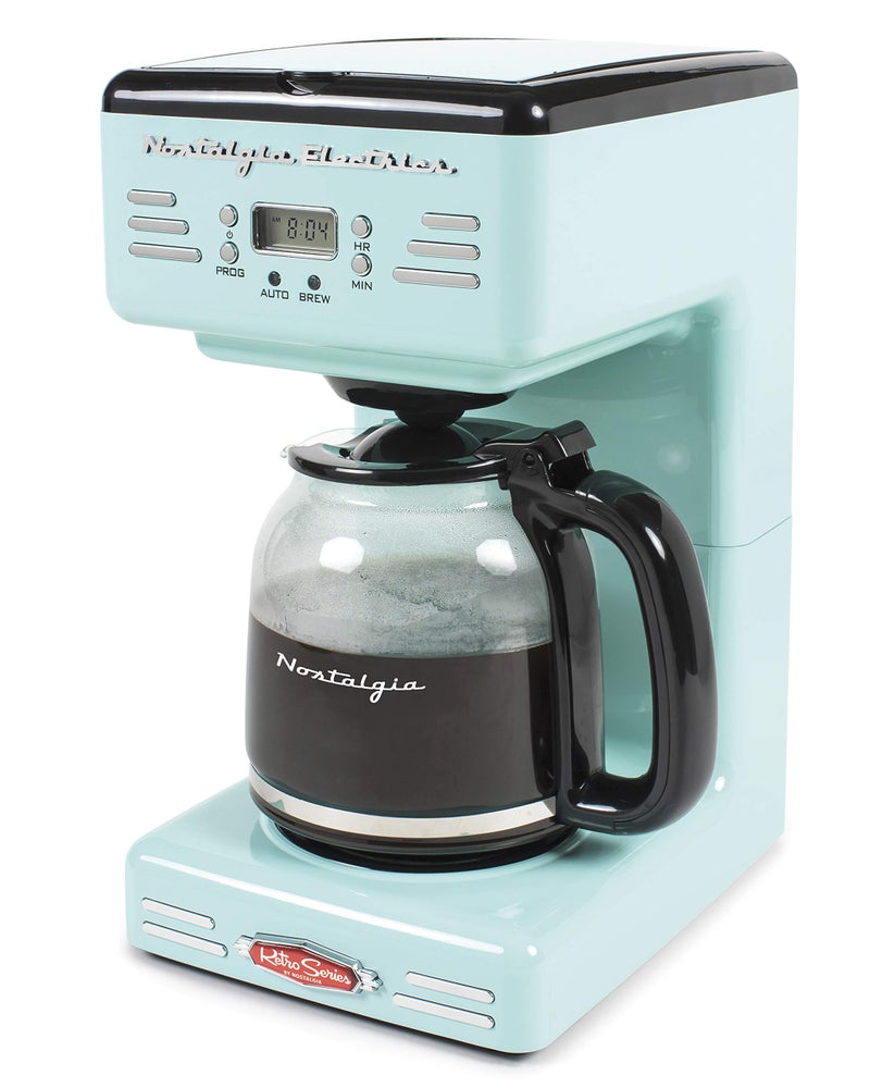 Nostalgia Retro 12Cup Programmable Coffee Maker With LED Display Automatic ShutOff Keep Warm PauseAndServe Function Aqua