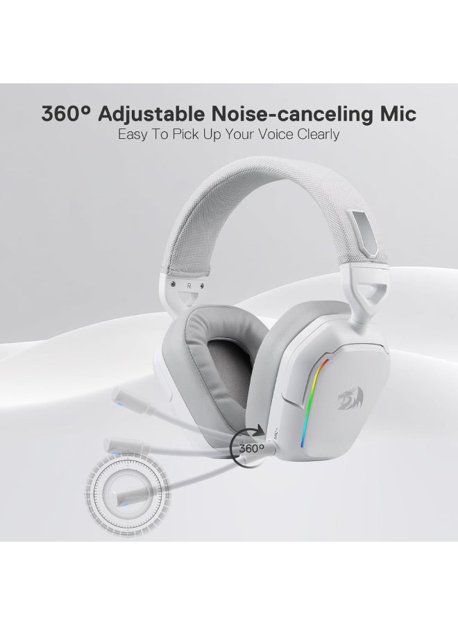 ريدراجون سماعة ألعاب لاسلكية RGB 3 أوضاع ميرا H868W، صوت محيطي 7.1، سائق 40 مم، وسادات أذن من الفوم الجلد، ميكروفون مانع للضوضاء، سماعات فوق الأذن للهاتف المحمول، الكمبيوتر الشخصي/PS5/XBOX/NS - أبيض - Image 4
