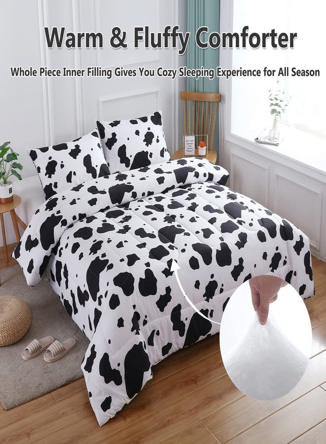 PERFEMET Cow Print Bedding Comforter Set Queen Size Black and White Reversible Geometric Checkered Bedding Set for Kids Teens Boys Girls Rustic Animal Cowhide Pattern Bed Quilt Set - Image 3