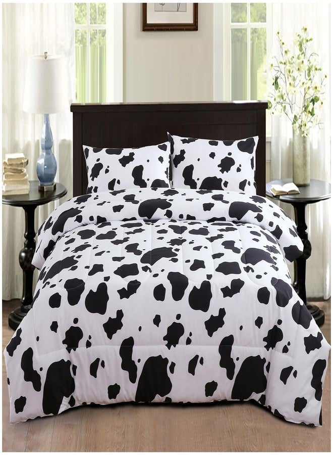 PERFEMET Cow Print Bedding Comforter Set Queen Size Black and White Reversible Geometric Checkered Bedding Set for Kids Teens Boys Girls Rustic Animal Cowhide Pattern Bed Quilt Set - Image 1