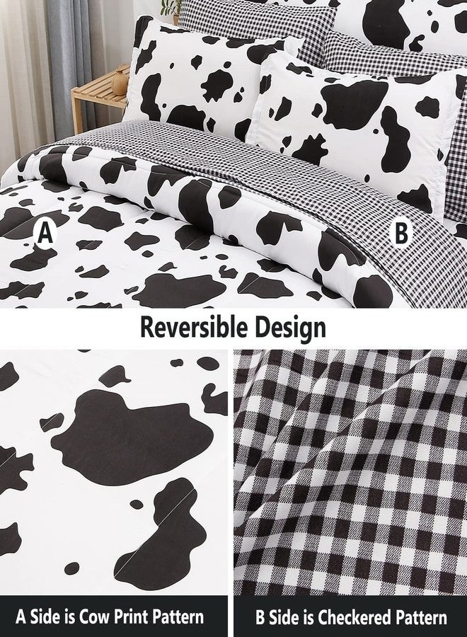 PERFEMET Cow Print Bedding Comforter Set Queen Size Black and White Reversible Geometric Checkered Bedding Set for Kids Teens Boys Girls Rustic Animal Cowhide Pattern Bed Quilt Set - Image 5