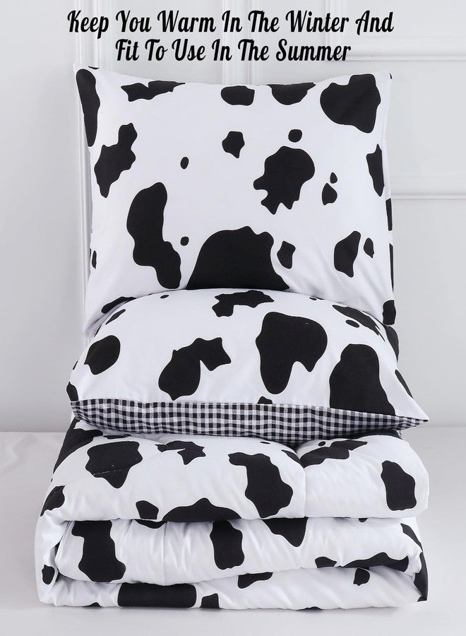 PERFEMET Cow Print Bedding Comforter Set Queen Size Black and White Reversible Geometric Checkered Bedding Set for Kids Teens Boys Girls Rustic Animal Cowhide Pattern Bed Quilt Set - Image 4