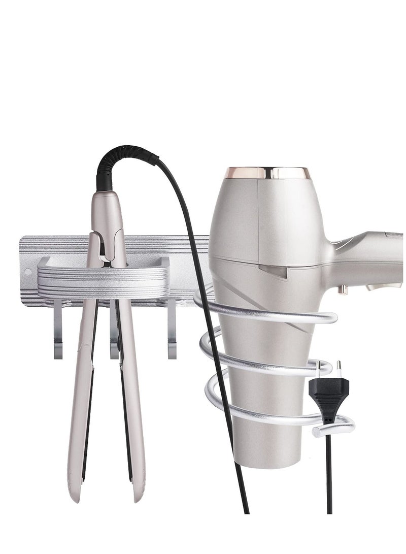 Y&D Hair Dryer Bracket Wall-Mounted Curling Flat Iron Tool Organizer Save Space and Easy to Install (Silver) - Image 1