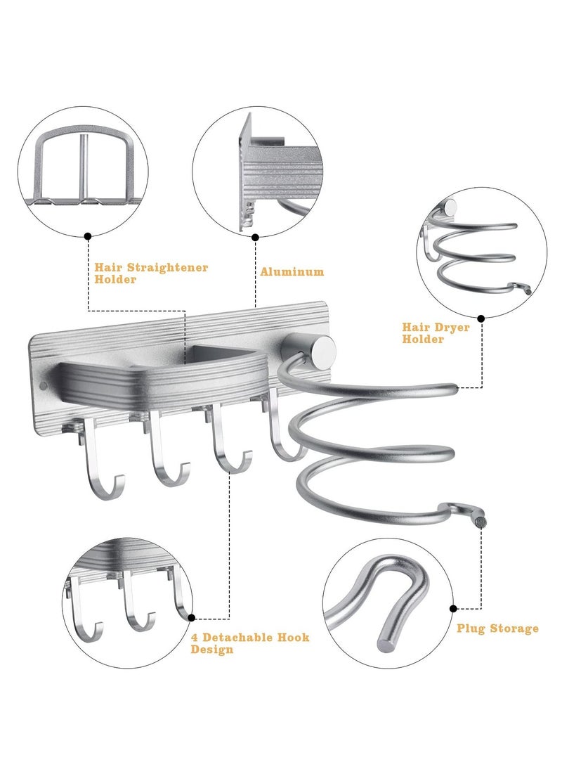 Y&D Hair Dryer Bracket Wall-Mounted Curling Flat Iron Tool Organizer Save Space and Easy to Install (Silver) - Image 2