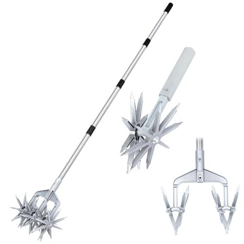 KLDOLLAR Rotary Cultivator Adjustable Hand Tiller Garden Tool with Detachable Solid Metal Tines for Loosing and Mixing Soil2in1 Manual Tiller Garden Cultivator for Reseeding Grass 58 Inch - Image 1