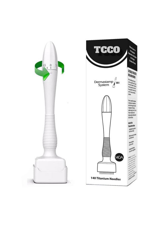 TCCO ENTERPRISE طقم TCCO 140 من التيتانيوم مع إبر دقيقة قابلة للتعديل - طابع إبر دقيقة للوجه والشعر واللحية وفروة الرأس - بديل لفافة الجلد للعناية بالبشرة - طابع الجلد للاستخدام المنزلي (لنمو شعر اللحية)  - Image 1