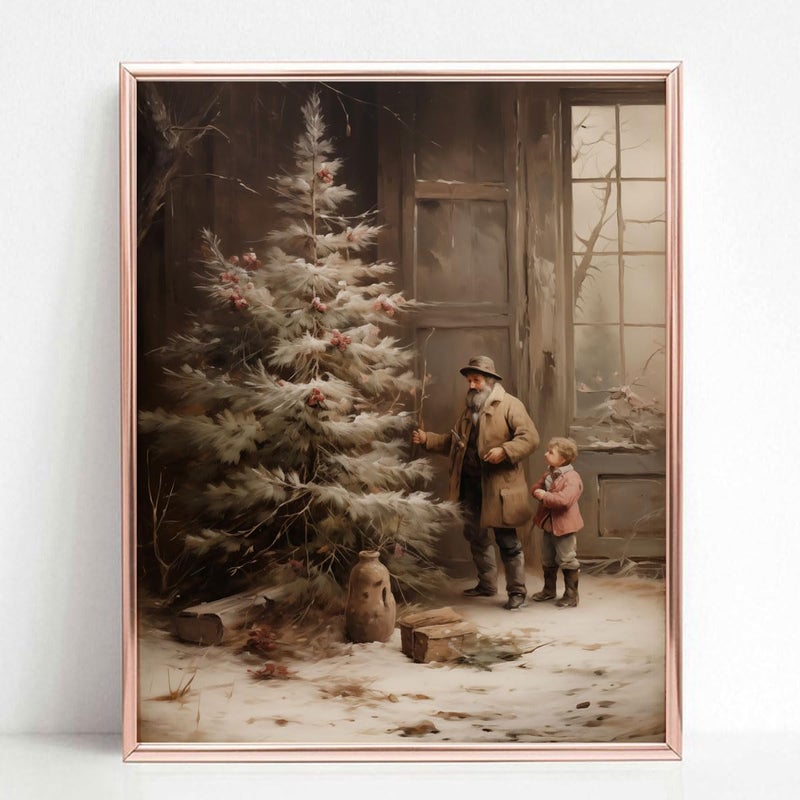 ZEARPT Country Christmas Vintage Painting Print Winter Rustic Wall Art Farmhouse Christmas Holiday Decor Print Christmas Wall Art - Image 2