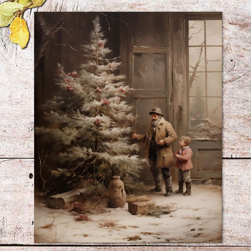 ZEARPT Country Christmas Vintage Painting Print Winter Rustic Wall Art Farmhouse Christmas Holiday Decor Print Christmas Wall Art - Image 1