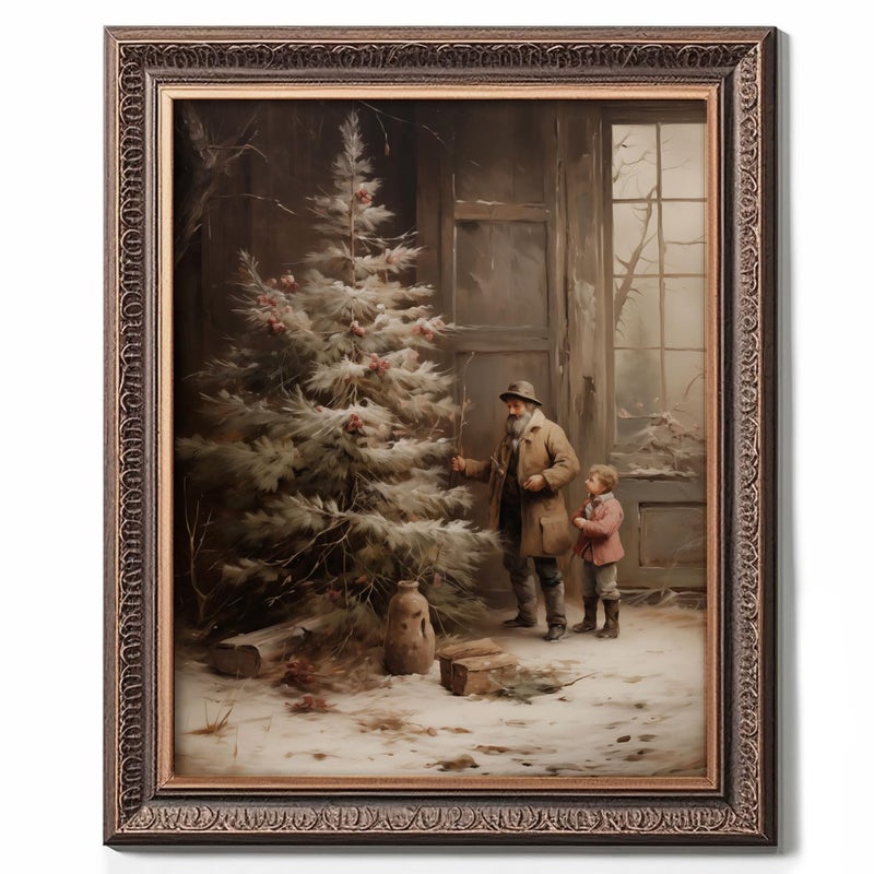 ZEARPT Country Christmas Vintage Painting Print Winter Rustic Wall Art Farmhouse Christmas Holiday Decor Print Christmas Wall Art - Image 3