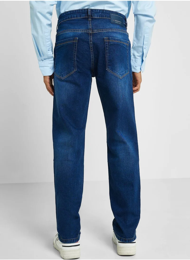 توماس سكوت Thomas Scott Men Smart Regular Fit Light Fade Stretchable Jeans