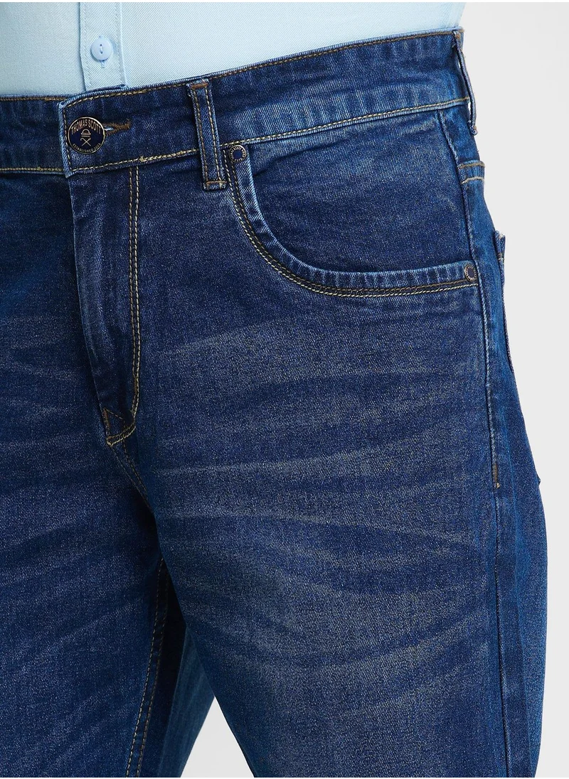 توماس سكوت Thomas Scott Men Smart Regular Fit Light Fade Stretchable Jeans