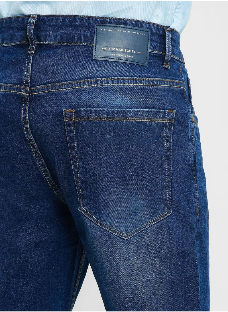 توماس سكوت Thomas Scott Men Smart Regular Fit Light Fade Stretchable Jeans