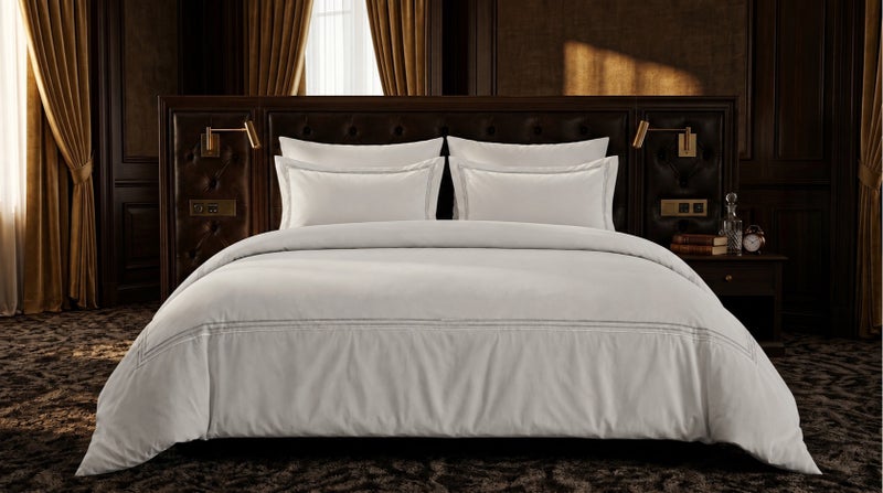 HOMETOPIA Luxury Hotel Style Embroidered Quilted Comforter Set 6 Pieces, Elegant Picture Frame Design, Soft Breathable Bedding Set, King Size, All Season - Image 1