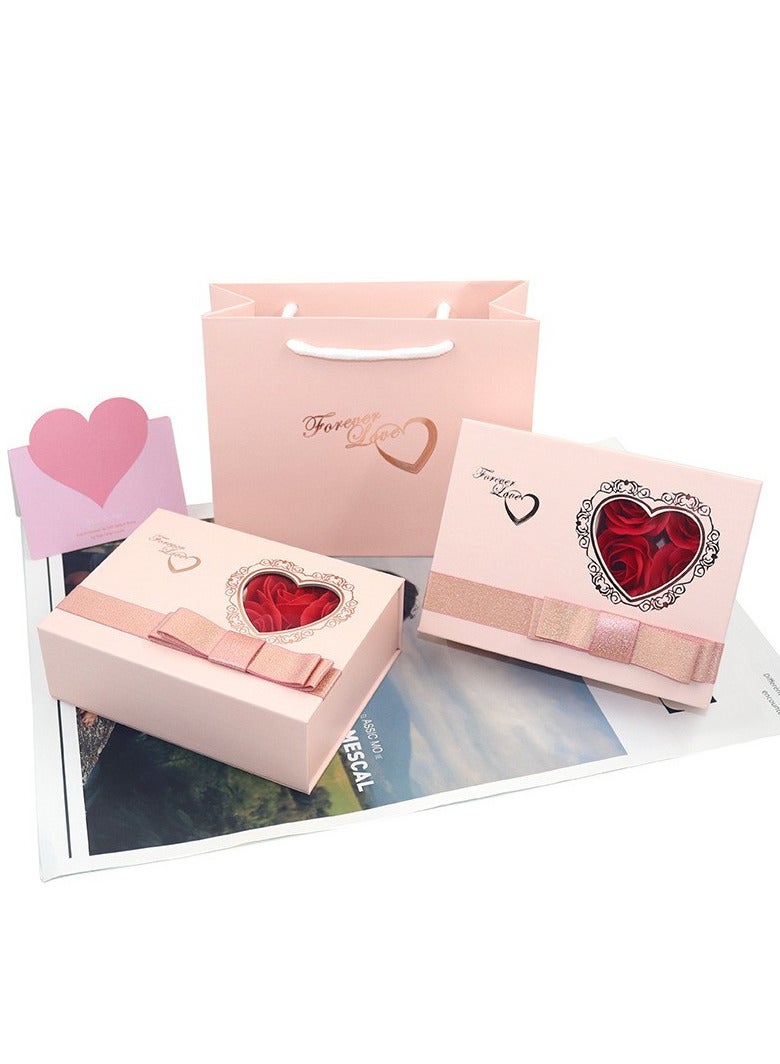 صندوق هدايا ورد جميل يحتوي على قلادة وخاتم وأقراط وسوار وصندوق مجوهرات لعيد الحب وعيد الأم والذكرى السنوية للزفاف وهدية عيد الميلاد - Image 1