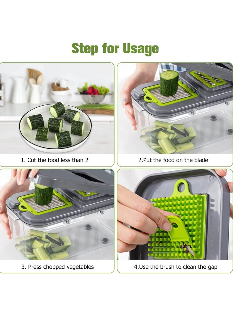 Arabest Vegetable Slicer Onion Chopper, 22 in 1 Vegetable and Fruit Slicer with 14 Stainless Steel Blades, Adjustable Vegetable Cutter with Drain Rack Storage Container, Food Chopper Kitchen Gadget  - Image 4