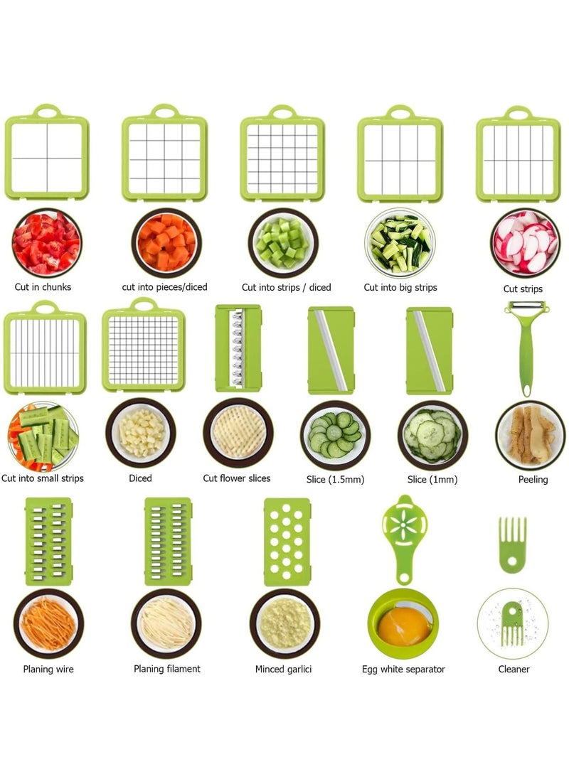 Arabest Vegetable Slicer Onion Chopper, 22 in 1 Vegetable and Fruit Slicer with 14 Stainless Steel Blades, Adjustable Vegetable Cutter with Drain Rack Storage Container, Food Chopper Kitchen Gadget  - Image 2