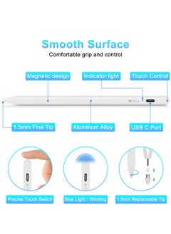 Mezone Universal Stylus Pen for Touch Screens, 1.5mm Fine Tip Compatible with iOS and Android Devices, with Palm Rejection & Magnetic Attachment, for Drawing and Handwriting, White  - Image 2