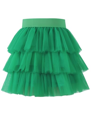 Noomelfish Little Girls Layered Tutu Skirt Ruffle Tiered Tulle Party Dance Skirts, Green, Size 7-8 Years - Image 1