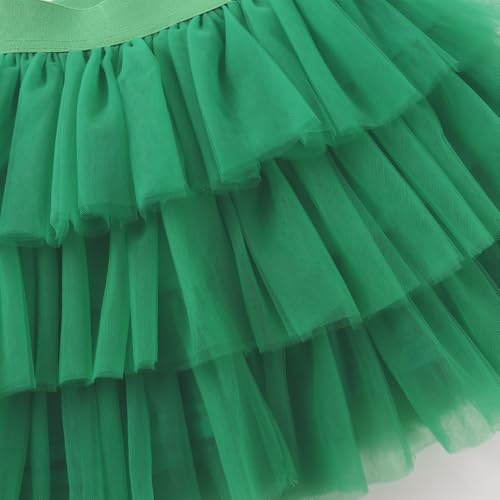 Noomelfish Little Girls Layered Tutu Skirt Ruffle Tiered Tulle Party Dance Skirts, Green, Size 7-8 Years - Image 3