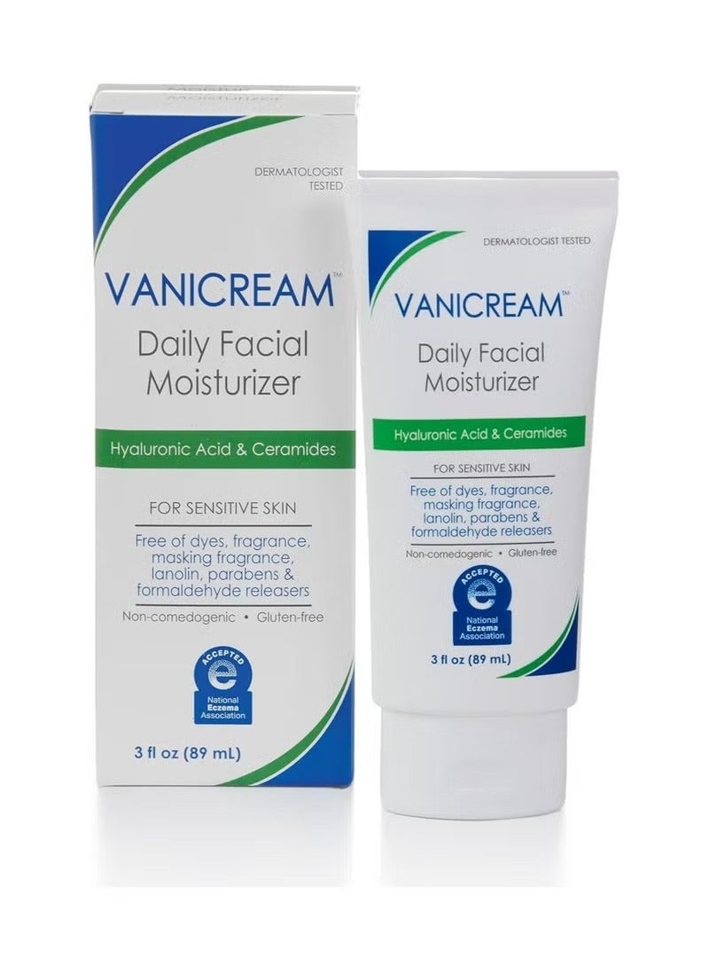 Daily facial moisturizer with ceramides and hyaluronic acid, hydrating and nourishing, lightweight and oil-free, free of common irritants, suitable for sensitive skin, unisex, 89ml