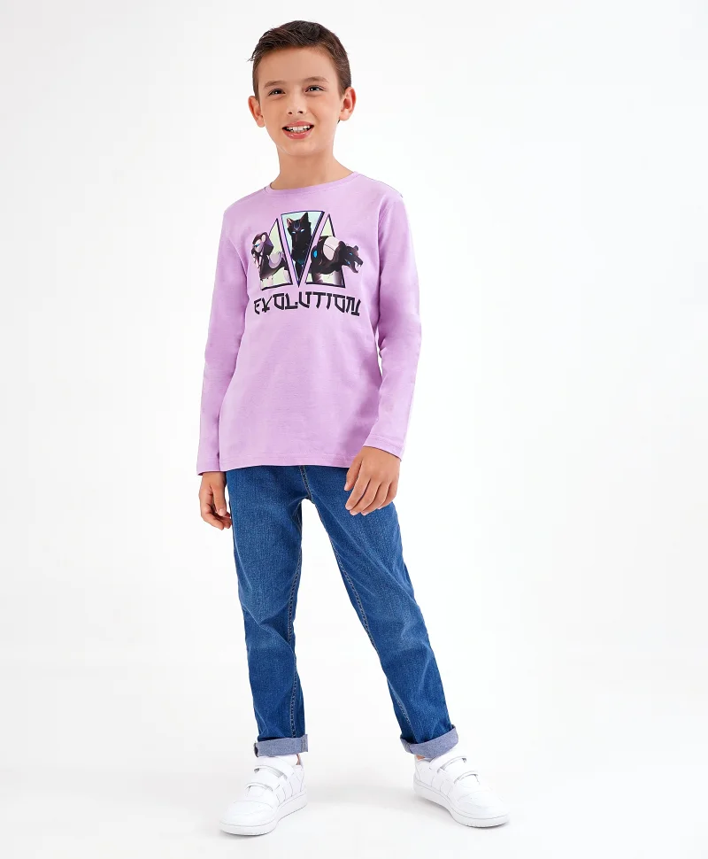 Primo Gino Primo Gino Boys 100% Cotton Full Sleeves T-Shirt Placement Print-Lavender