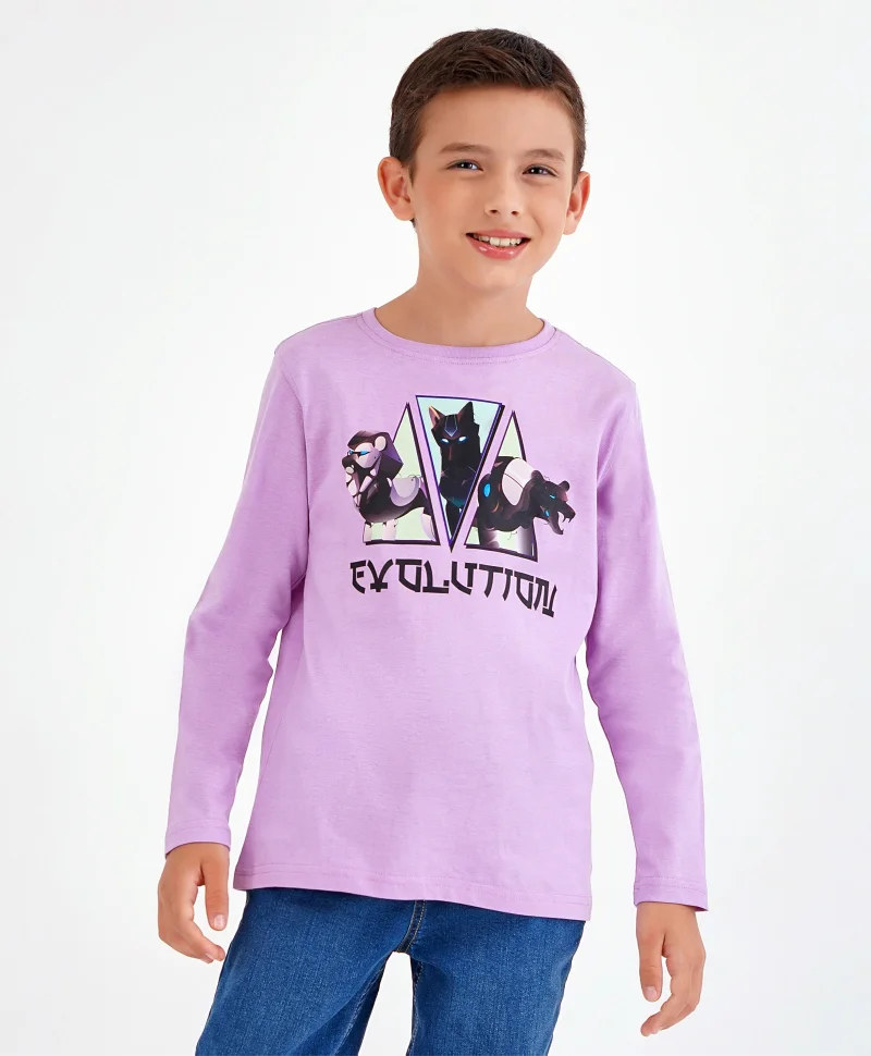 Primo Gino Primo Gino Boys 100% Cotton Full Sleeves T-Shirt Placement Print-Lavender