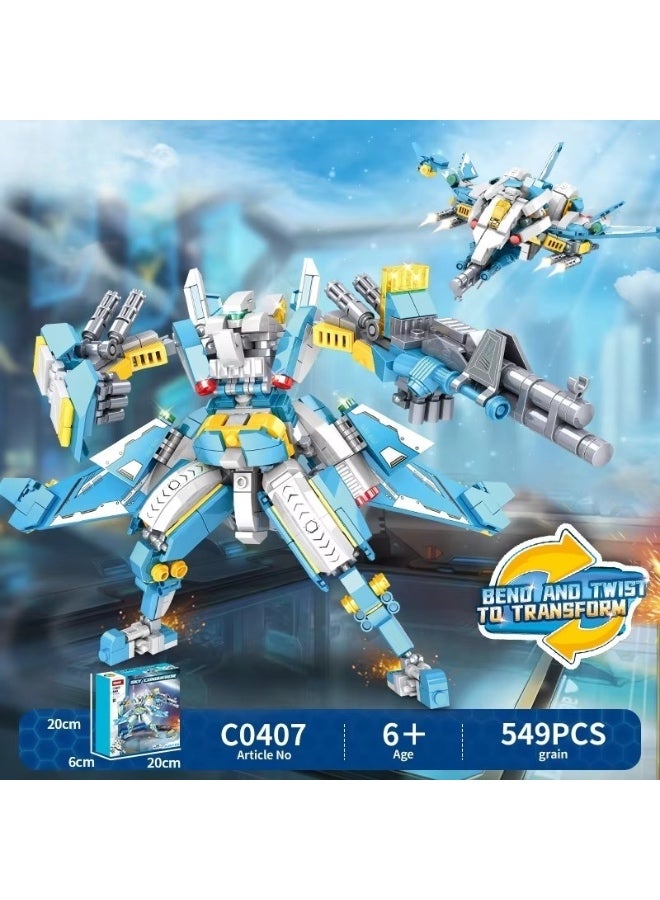 ووما مجموعة بناء قابلة للتحويل 2 في 1 (روبوت ميكانيكي وطائرة مقاتلة)، لعبة مكعبات بناء تعليمية (STEM) مكونة من 549 قطعة مع قاعدة عرض، مناسبة للأطفال من عمر 6 سنوات فما فوق. - Image 4