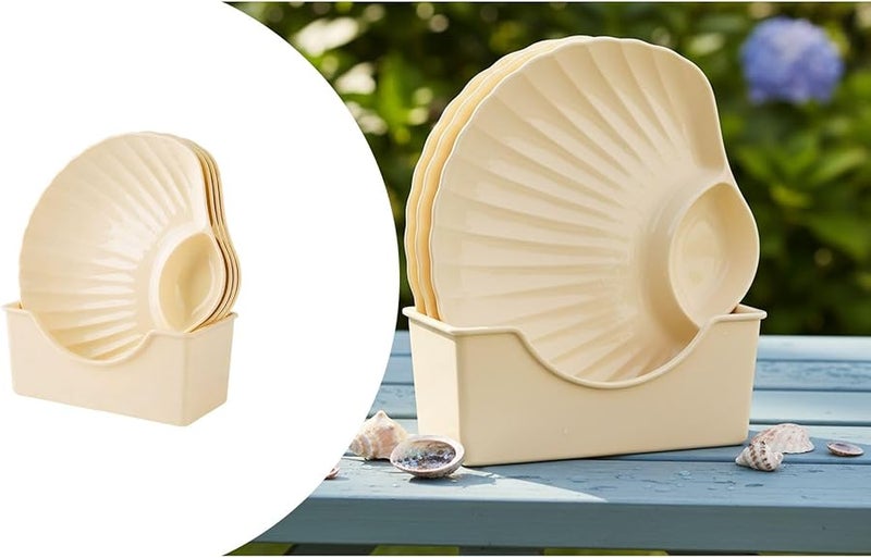 مجموعة طبق الوجبات الخفيفة بتصميم الصدف 4 أطباق وقاعدة واحدة على شكل صدفة باللون الأصفر 17.5x19x2.2 سم - Image 5