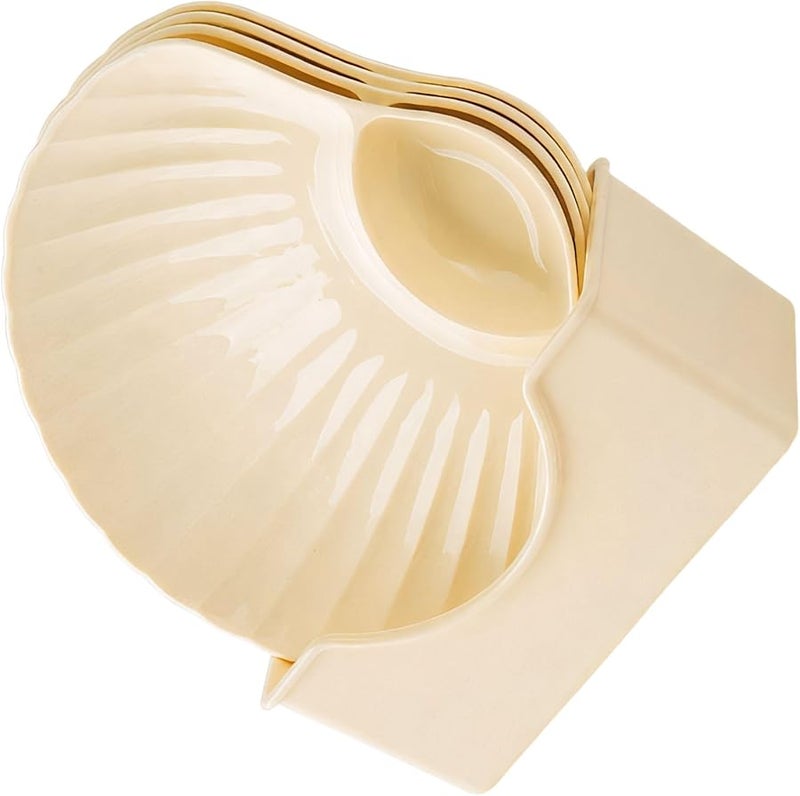 مجموعة طبق الوجبات الخفيفة بتصميم الصدف 4 أطباق وقاعدة واحدة على شكل صدفة باللون الأصفر 17.5x19x2.2 سم - Image 2