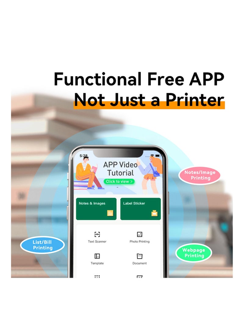 PeriPage - A4 Paper Printer Direct Thermal Transfer Wirless Printer Mobile 210mm Mini Mobile Photo Printer USB BT Connection with 1 Roll Thermal Paper - Image 1