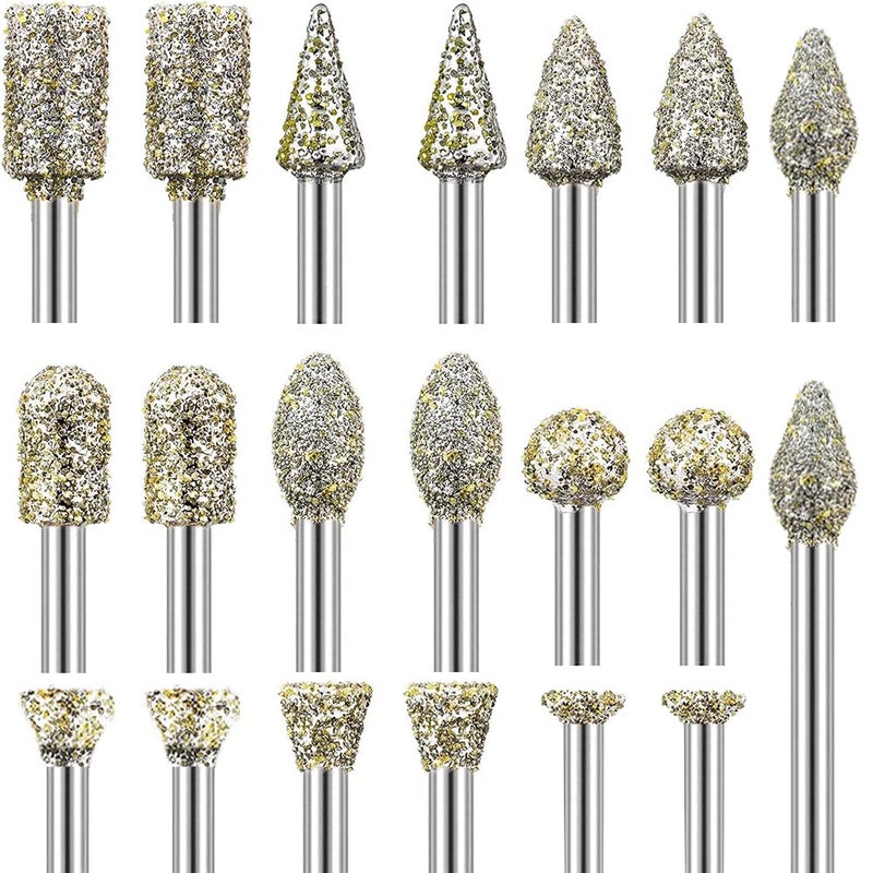 SI FANG 30Pcs Diamond Grinding Burr Drill Bit Mix Set with 1/8-inch Shank 10 Style Grit 60 Diamond Coated Grinding Head for Rotary Tools Stone Carving Accessories Bit Universal Fitment - Image 1
