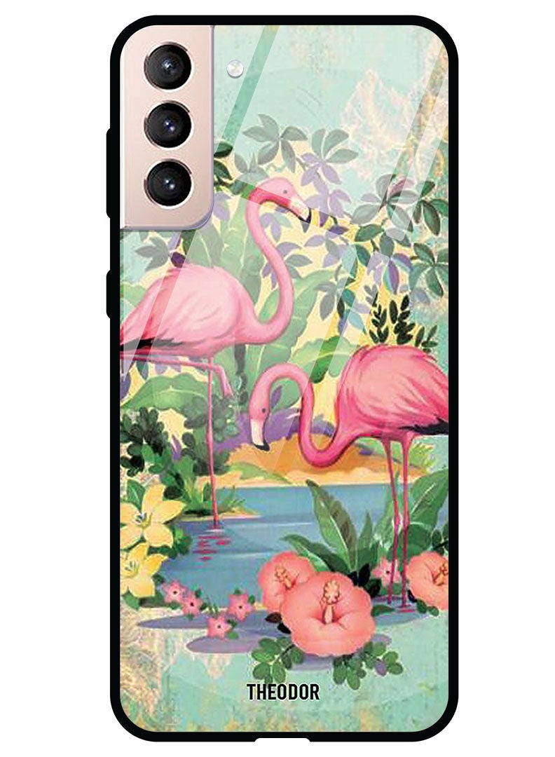 Theodor Protective Tempered Glass Case Cover Samsung Galaxy S21  Pink Flamingoes - Image 1