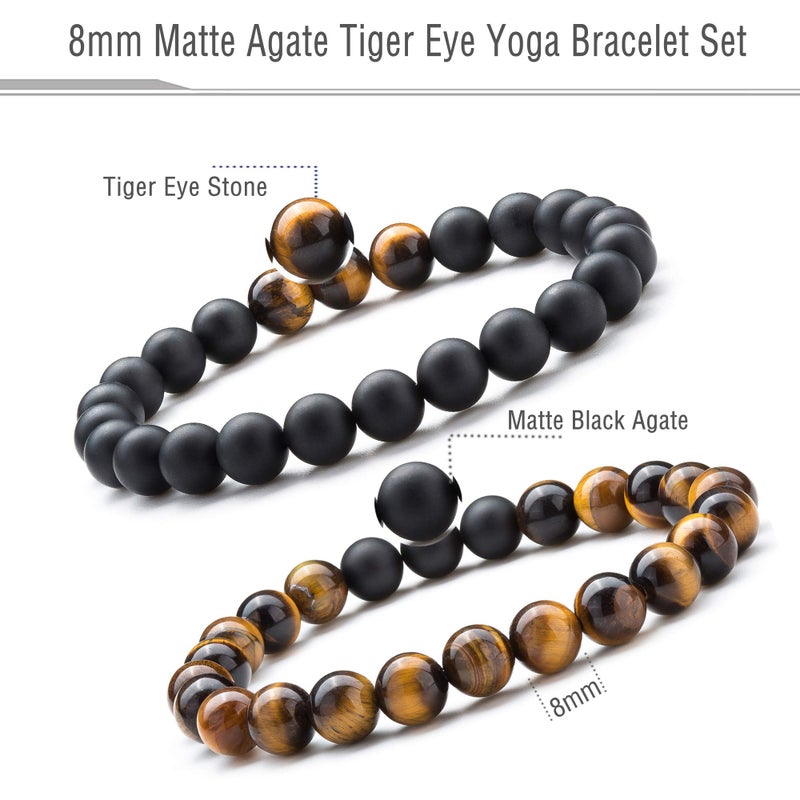 Hamoery Men Women 8mm Couple Beads Bracelet Elastic Natural Stone Yoga Bracelet Bangle (Set1) - Image 2