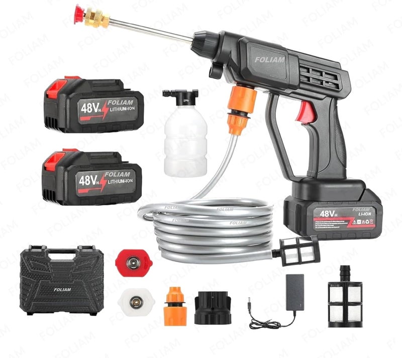 Foliam 48V Portable Pressure Washer with Rechargeable Double Battery Cordless Pressure Washer Gun Cordless Power Washer Gun Handheld Pressure Washer for Car Floor Cleaning Double Battery - Image 1