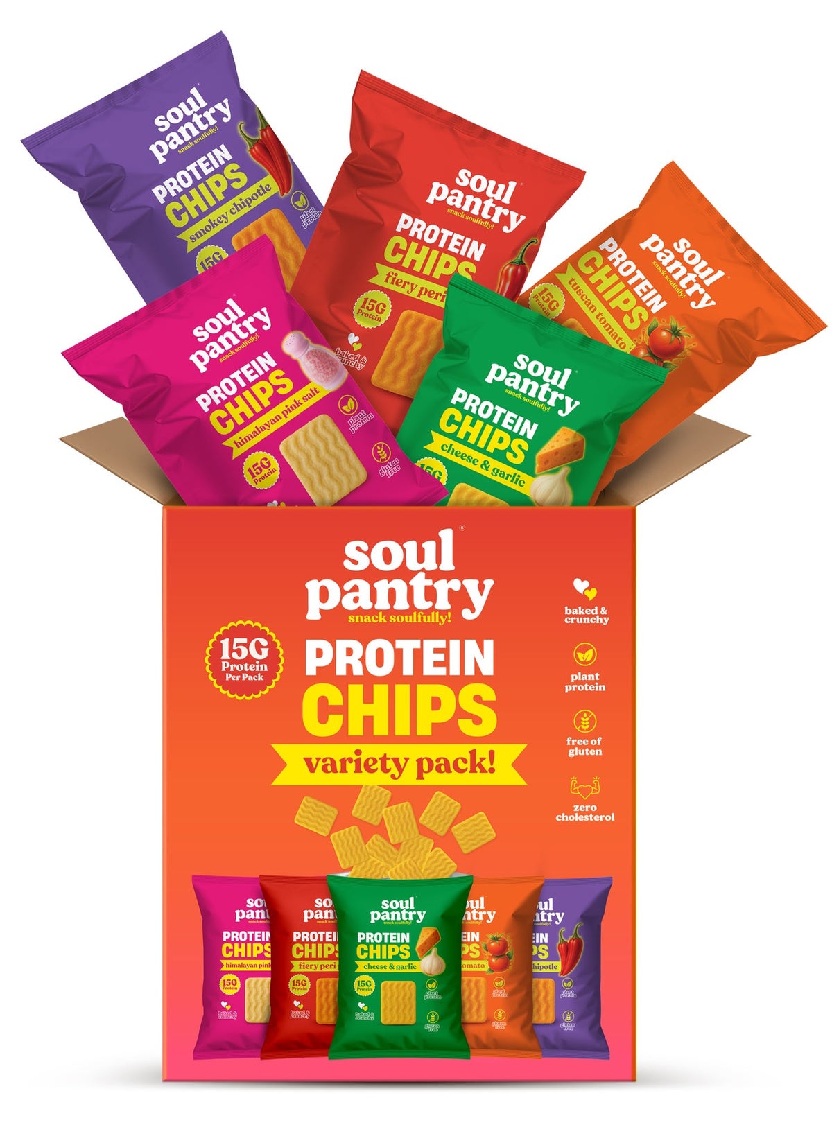 Protein Classics Chips Variety Of 5 Packs, Gluten Free, Baked Chips Smokey Chipotle, Tuscan Tomato, Peri Peri, Cheese & Garlic, Himalayan Pink Salt, Healthy Snacks