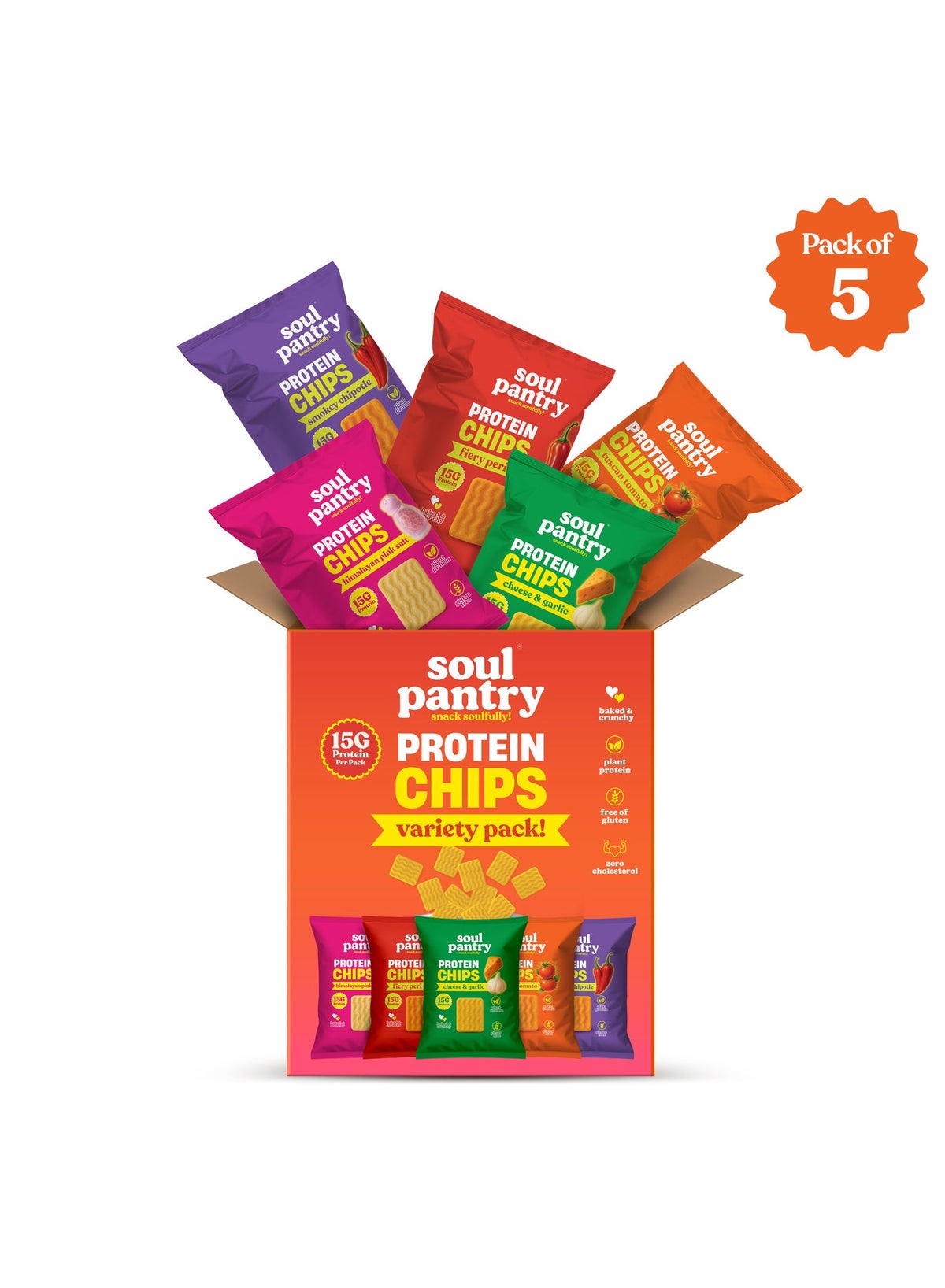 Protein Classics Chips Variety Of 5 Packs, Gluten Free, Baked Chips Smokey Chipotle, Tuscan Tomato, Peri Peri, Cheese & Garlic, Himalayan Pink Salt, Healthy Snacks