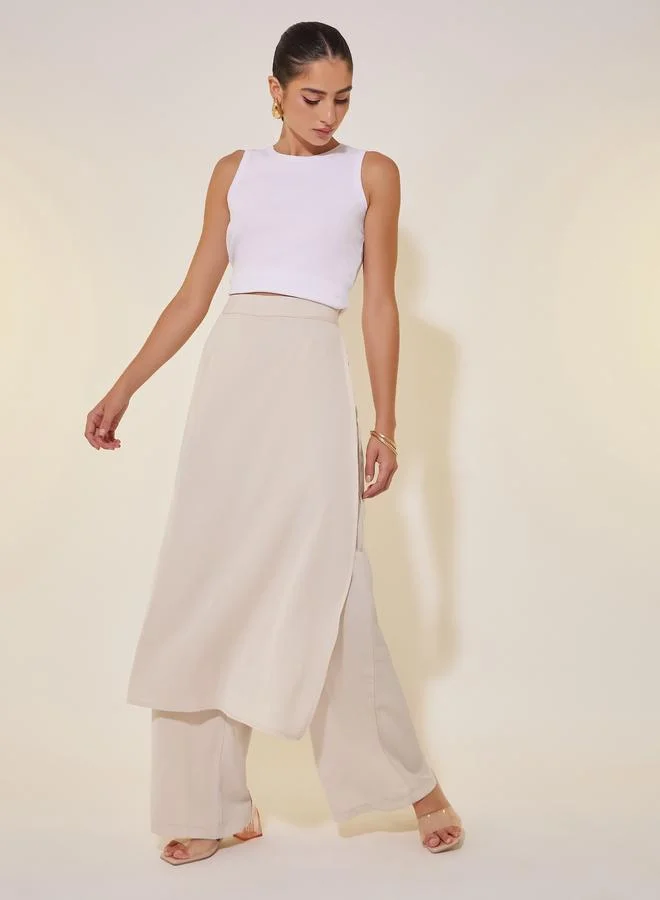 تايك تو بنطال سادة بأرجل واسعة وطبقات