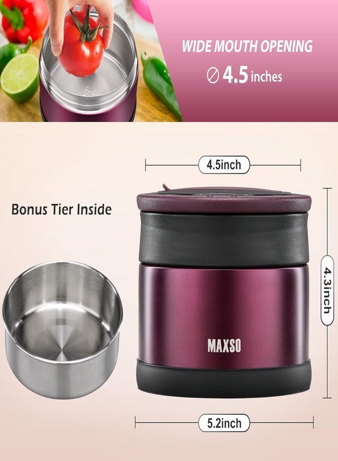 MAXSO Food Jar for Hot Food - 24 OZ Soup Thermo for Adults Vacuum Insulated Lunch Containers with Foldable Spoon & Thermal Bag, Wide Mouth Leakproof Bento Box - Burgundy - Image 5