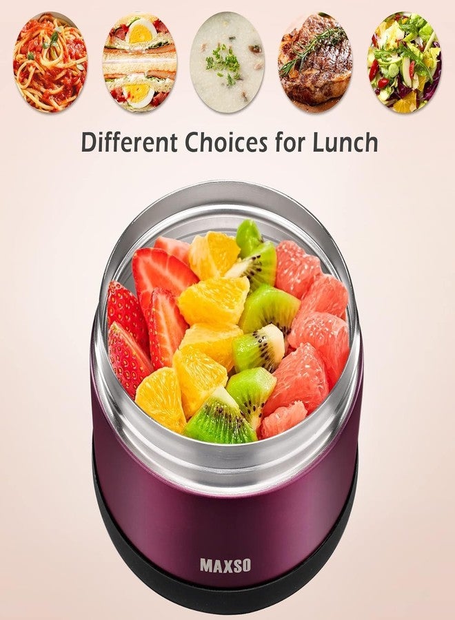 MAXSO Food Jar for Hot Food - 24 OZ Soup Thermo for Adults Vacuum Insulated Lunch Containers with Foldable Spoon & Thermal Bag, Wide Mouth Leakproof Bento Box - Burgundy - Image 4