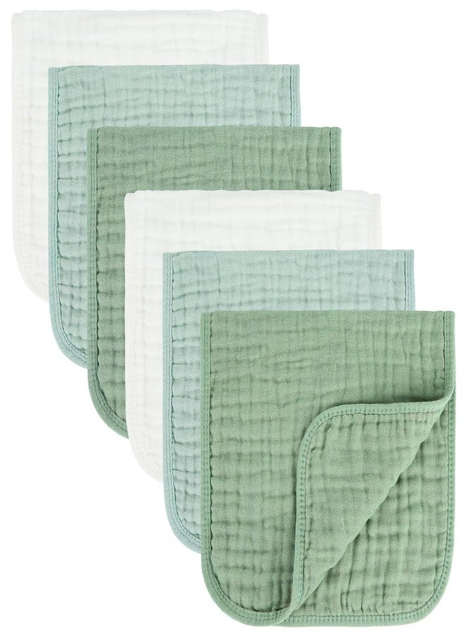 MIGIOL Baby Burp Cloth 100% Cotton Newborn Cotton Muslin Burp Cloth 10x20 inches (White & Green 6 Pieces) - Image 1