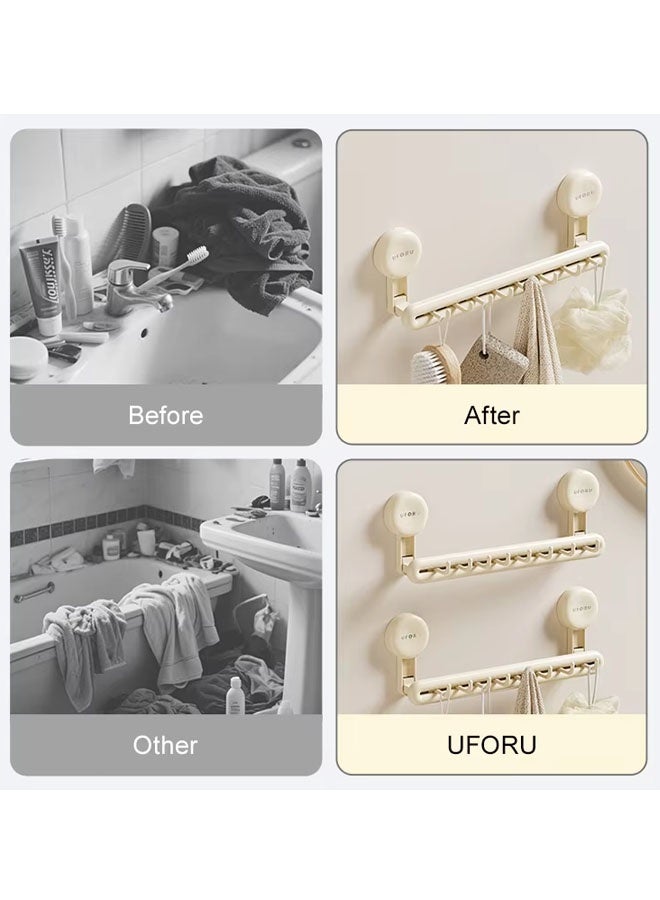 حامل المناشف,حامل مناشف جداري,رفوف مناشف للحمام,حامل مناشف متعدد الاستخدامات، رف مناشف بثمانية خطافات، رف تخزين مناشف مزود بأكواب شفط، رف تعليق ملابس ومناشف، حامل مناشف قابل للإزالة بدون حفر، مناسب للمطبخ والحمام - Image 4