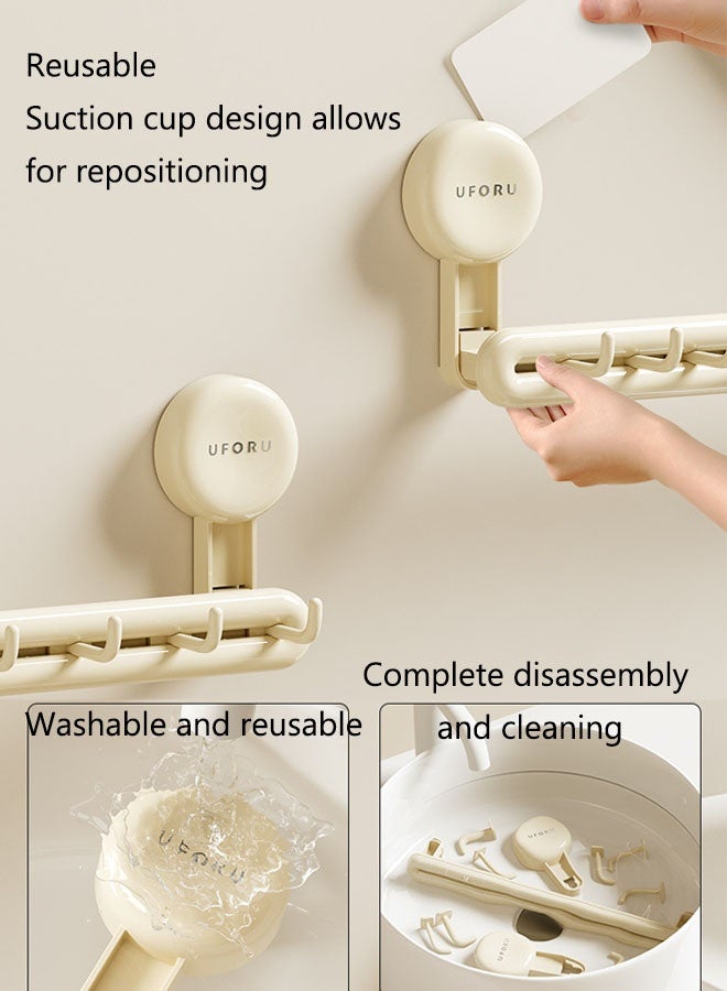 حامل المناشف,حامل مناشف جداري,رفوف مناشف للحمام,حامل مناشف متعدد الاستخدامات، رف مناشف بثمانية خطافات، رف تخزين مناشف مزود بأكواب شفط، رف تعليق ملابس ومناشف، حامل مناشف قابل للإزالة بدون حفر، مناسب للمطبخ والحمام - Image 5