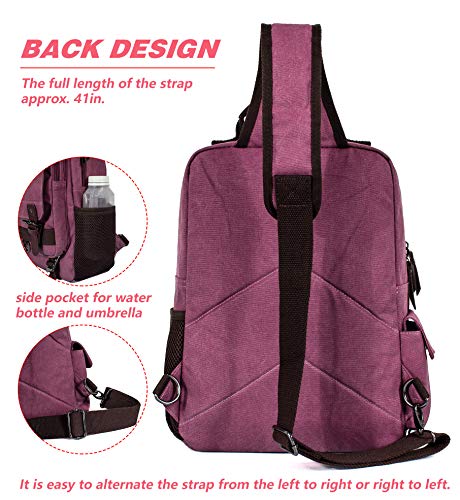 Leaper Retro Crossbody Bag Sling Bag Canvas Messenger Bag for Men Women Shoulder Bag Crossbody Handbags Satchel Purplish Red, L - Image 5