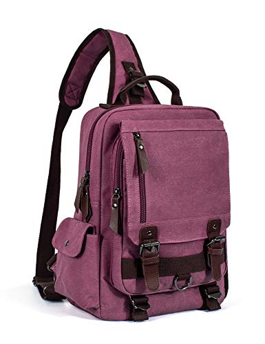 Leaper Retro Crossbody Bag Sling Bag Canvas Messenger Bag for Men Women Shoulder Bag Crossbody Handbags Satchel Purplish Red, L - Image 1