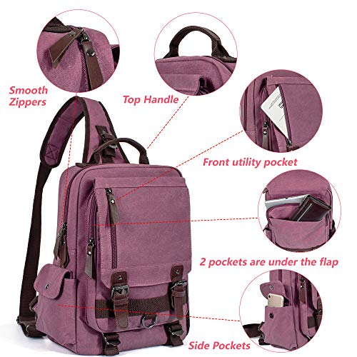 Leaper Retro Crossbody Bag Sling Bag Canvas Messenger Bag for Men Women Shoulder Bag Crossbody Handbags Satchel Purplish Red, L - Image 4